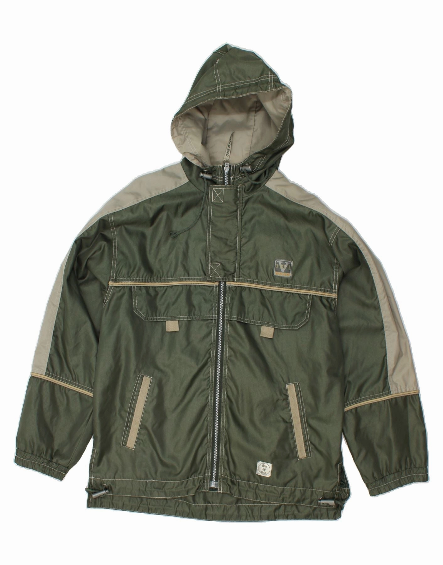 Trust VINTAGE Boys Hooded Rain Jacket 13-14 Years Khaki Colourblock Polyamide