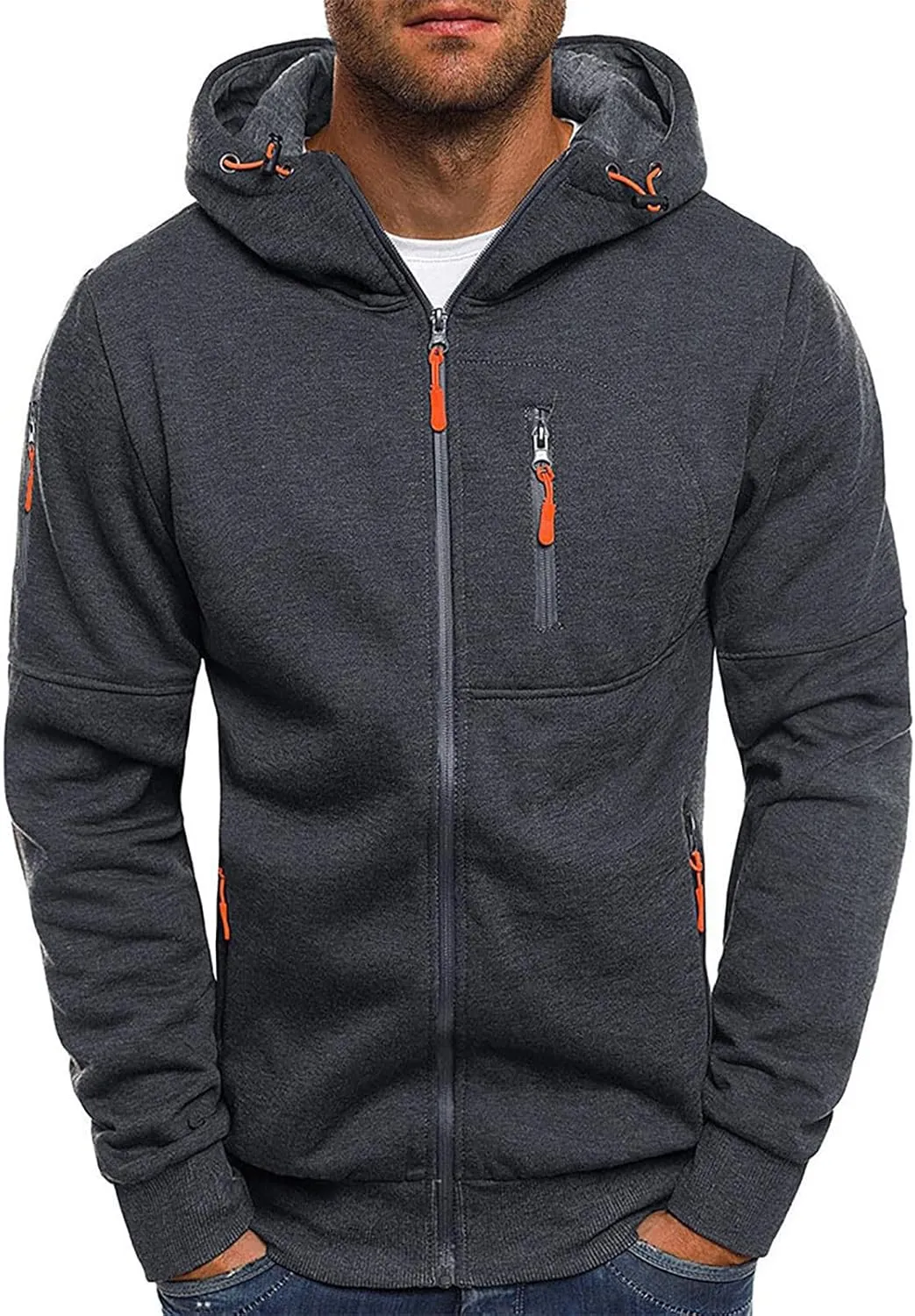 Men Hoodies Full Zip Up Lightweight Big and Tall Sweatshirt Casual Long Sleeve Sports Hooded Jacket Fall Winter Tops
