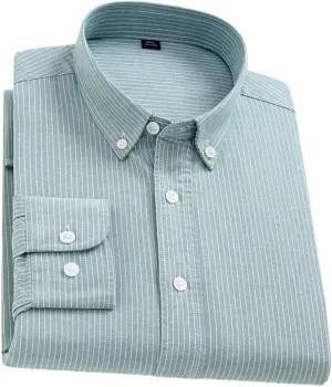 Men Oxford Striped Plaid Shirt Business Easy to Take Care Dress Shirts Longsleeve Button Shirt