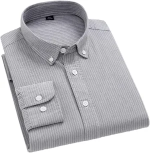 Men Oxford Striped Plaid Shirt Business Easy to Take Care Dress Shirts Longsleeve Button Shirt