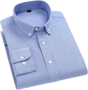 Men Oxford Striped Plaid Shirt Business Easy to Take Care Dress Shirts Longsleeve Button Shirt