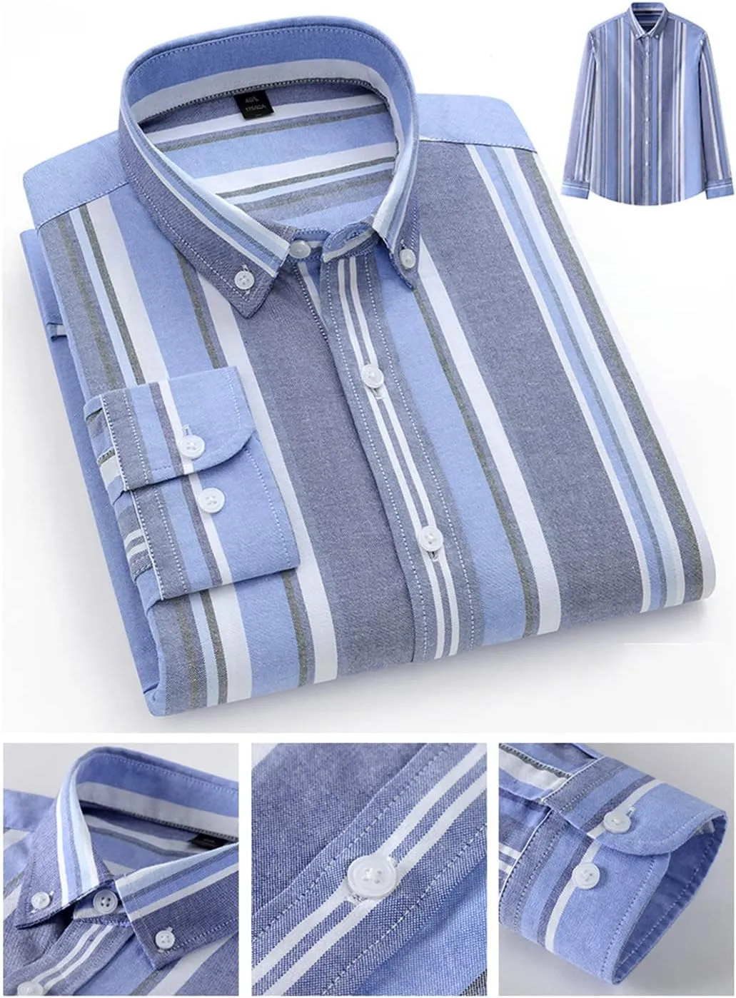 Men Oxford Striped Plaid Shirt Business Easy to Take Care Dress Shirts Longsleeve Button Shirt