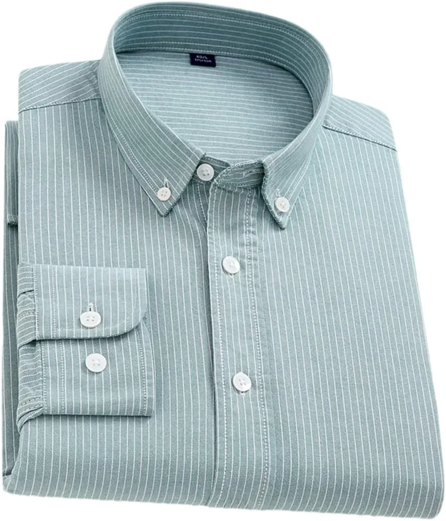 Men Oxford Striped Plaid Shirt Business Easy to Take Care Dress Shirts Longsleeve Button Shirt