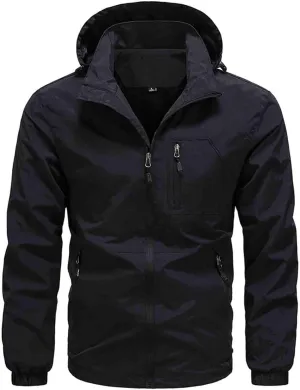 Men Rain Jackets Lightweight Waterproof Windbreaker with Hood Plus Size Raincoat Outdoor Cycling Running Track Jacket