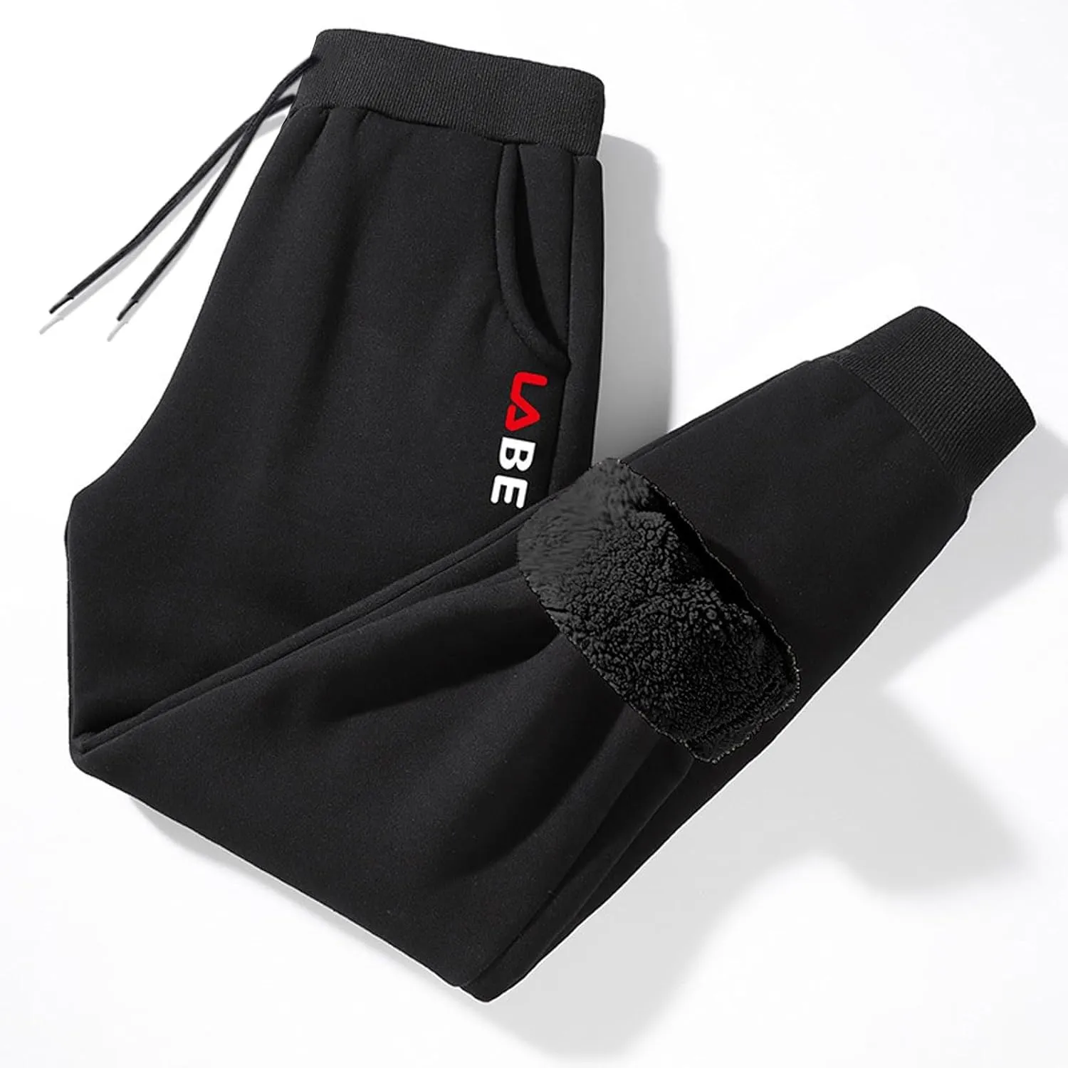 Men Winter Fleece Lined Stretch Sweatpant Cozy Casual Drawstring Elastic Waist Cargo Pant Outdoor Hiking Pant Pockets