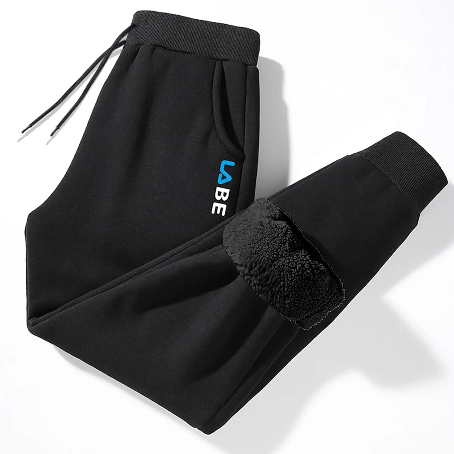 Men Winter Fleece Lined Stretch Sweatpant Cozy Casual Drawstring Elastic Waist Cargo Pant Outdoor Hiking Pant Pockets