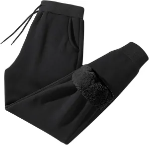 Men Winter Fleece Lined Stretch Sweatpant Cozy Casual Drawstring Elastic Waist Cargo Pant Outdoor Hiking Pant Pockets