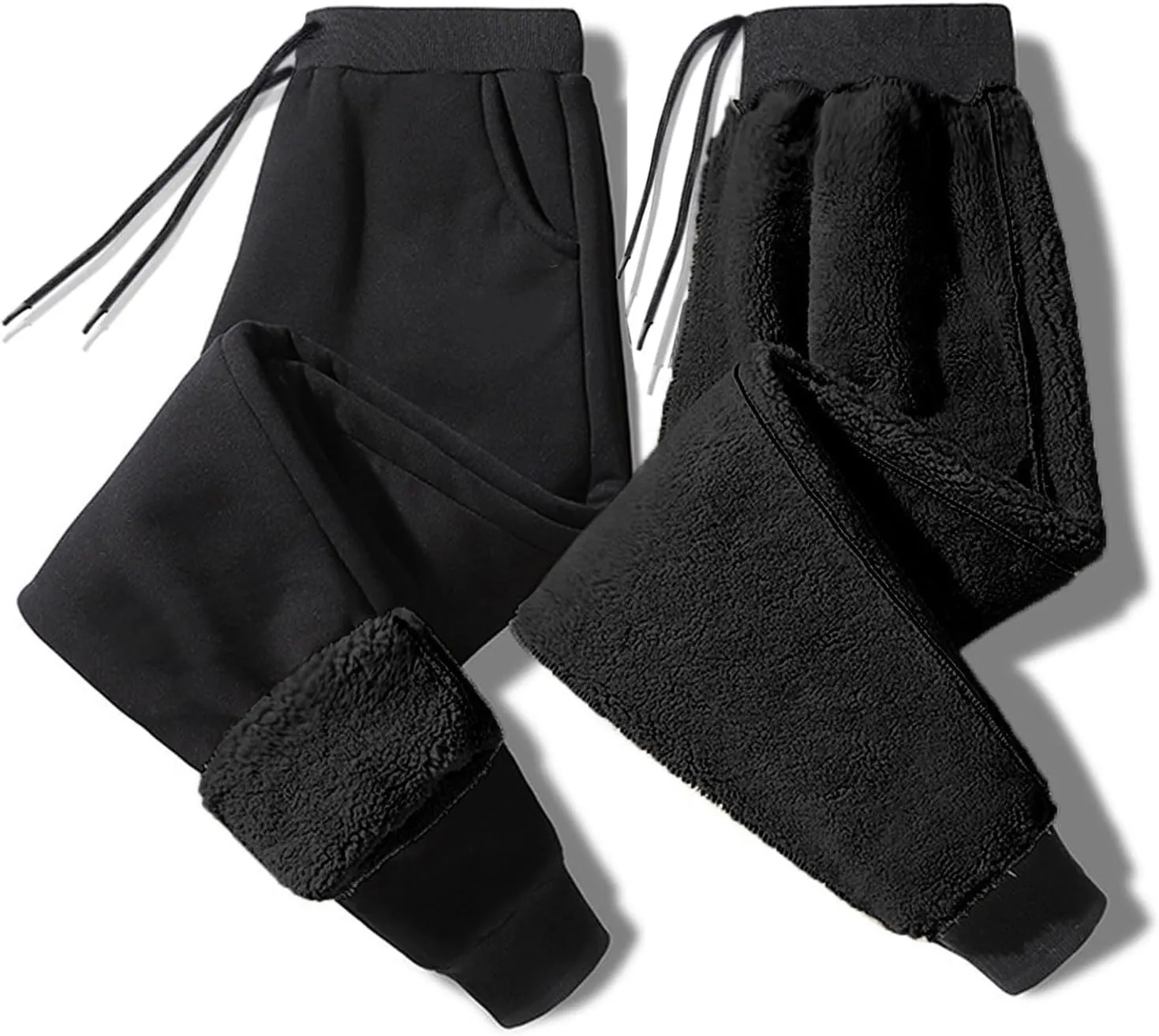 Men Winter Fleece Lined Stretch Sweatpant Cozy Casual Drawstring Elastic Waist Cargo Pant Outdoor Hiking Pant Pockets