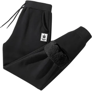 Men Winter Fleece Lined Stretch Sweatpant Cozy Casual Drawstring Elastic Waist Cargo Pant Outdoor Hiking Pant Pockets