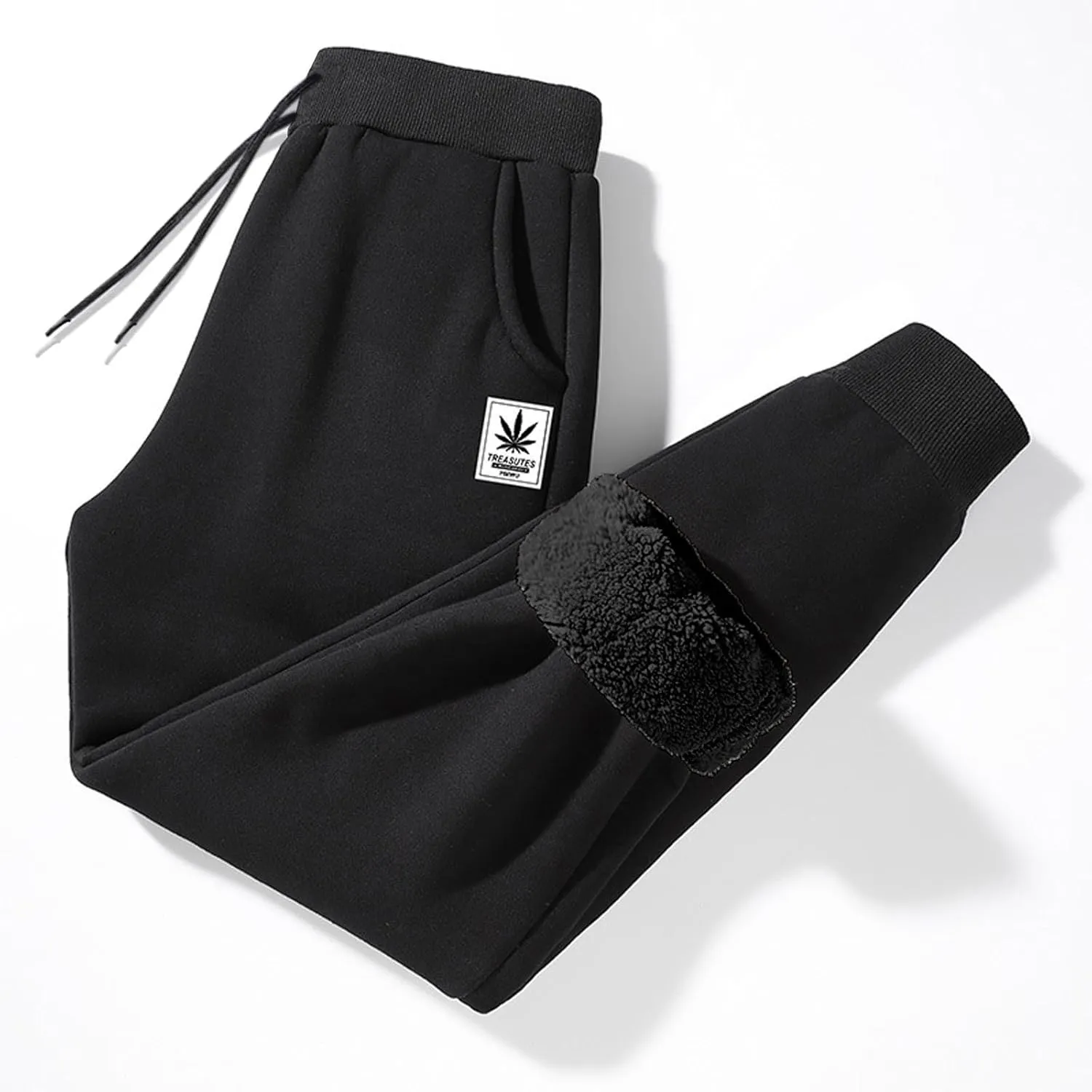 Men Winter Fleece Lined Stretch Sweatpant Cozy Casual Drawstring Elastic Waist Cargo Pant Outdoor Hiking Pant Pockets