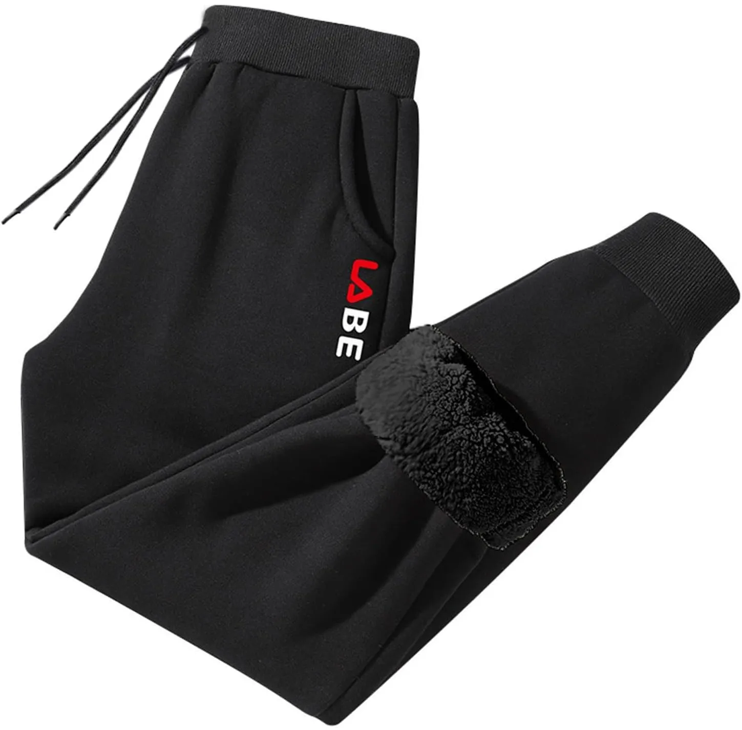 Men Winter Fleece Lined Stretch Sweatpant Cozy Casual Drawstring Elastic Waist Cargo Pant Outdoor Hiking Pant Pockets