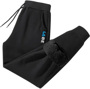 Men Winter Fleece Lined Stretch Sweatpant Cozy Casual Drawstring Elastic Waist Cargo Pant Outdoor Hiking Pant Pockets