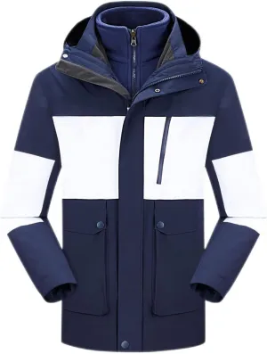 Men Women 3-in-1 Rain Jacket Unisex Hooded Waterproof Windbreaker with Pockets Hiking Skiing Outdoor Sports Raincoat