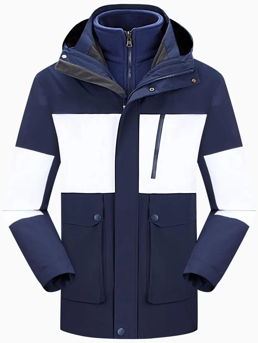 Men Women 3-in-1 Rain Jacket Unisex Hooded Waterproof Windbreaker with Pockets Hiking Skiing Outdoor Sports Raincoat