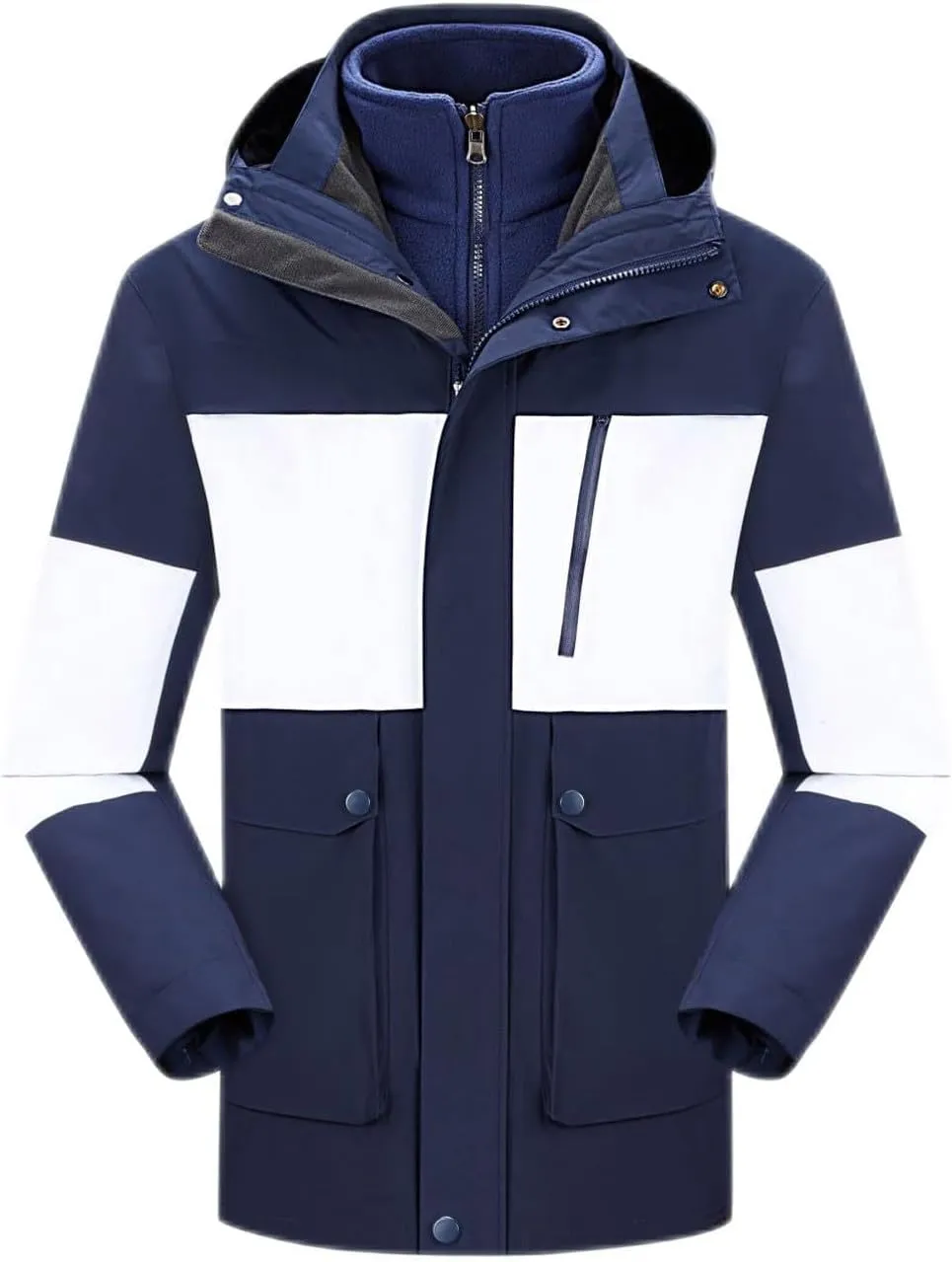 Men Women 3-in-1 Rain Jacket Unisex Hooded Waterproof Windbreaker with Pockets Hiking Skiing Outdoor Sports Raincoat