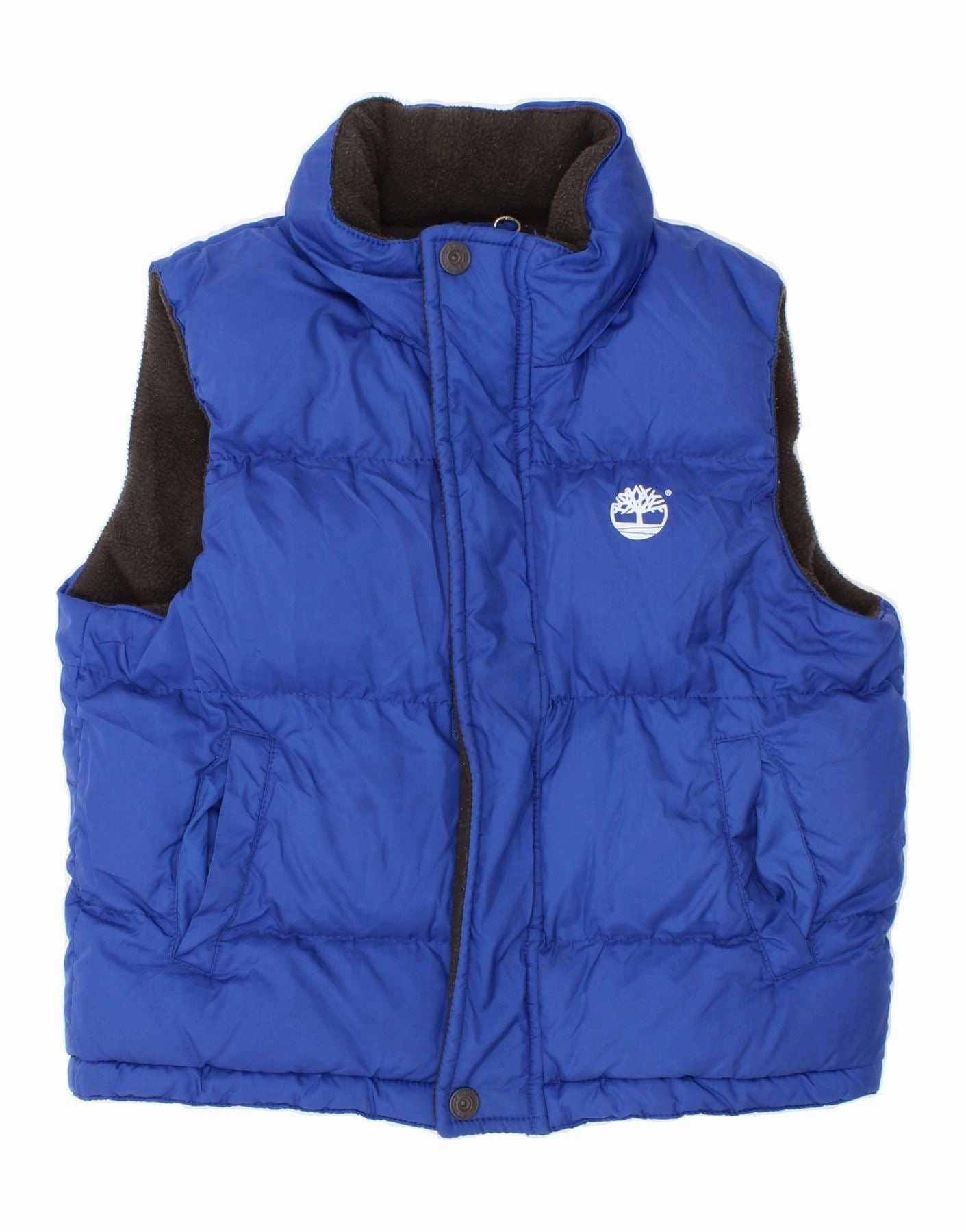 TIMBERLAND Boys Hooded Graphic Padded Gilet 2-3 Years Blue Polyester Mid Season City