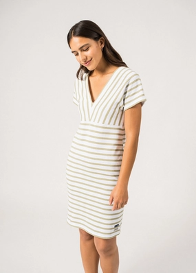 Trendy Outfit MENERBES - Breton Striped Dress by Romain Brifault | Heavyweight Cotton (WHITE / SOFT ALMOND)
