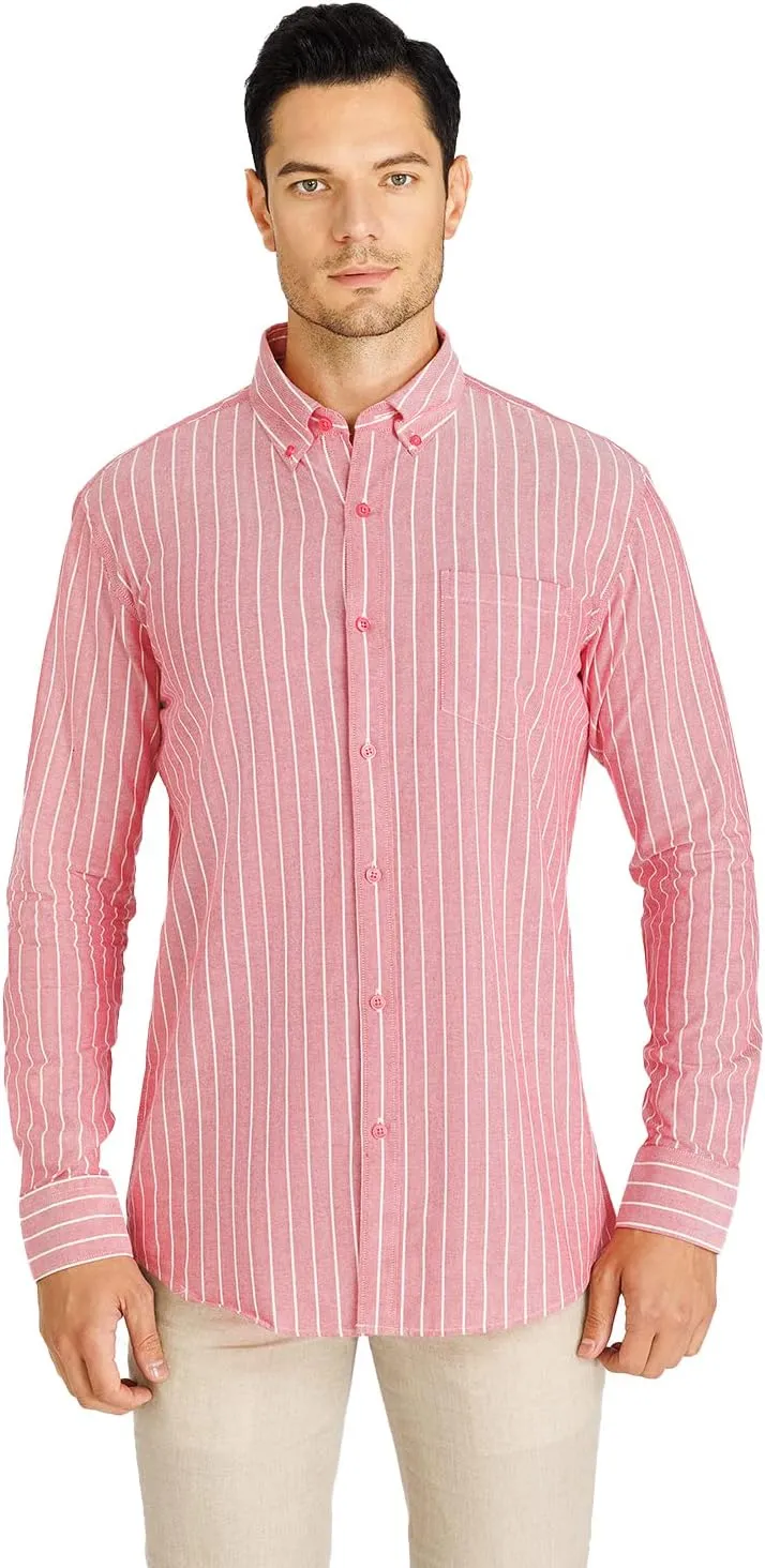 Men's 100% Cotton Oxford Dress Shirt Long Sleeve Rerular Fit Button-Down Business Casual Shirt