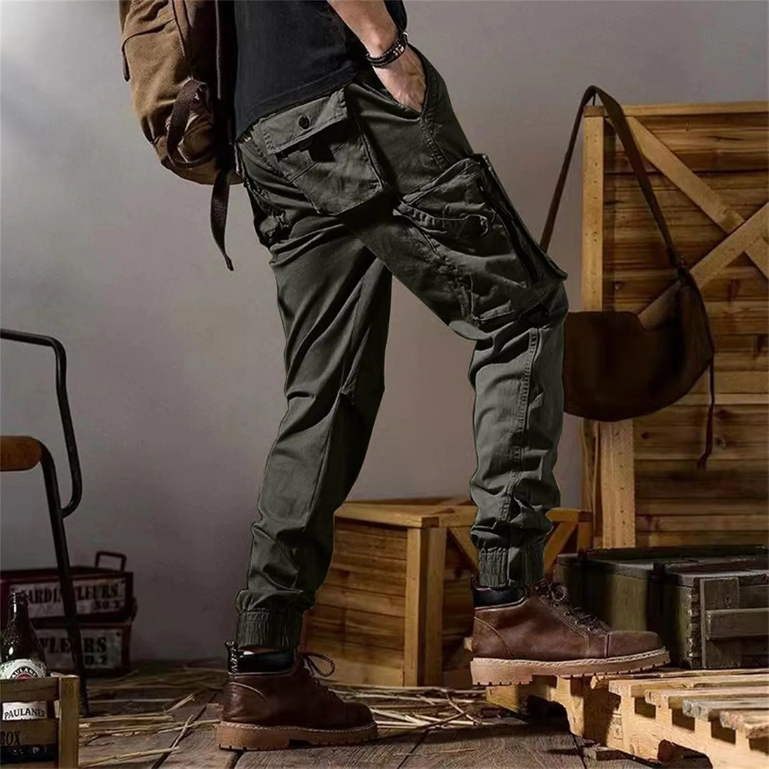 Men's 2025 Work Pants Straight Outdoor Tactical Casual Pants Drawstring Trousers