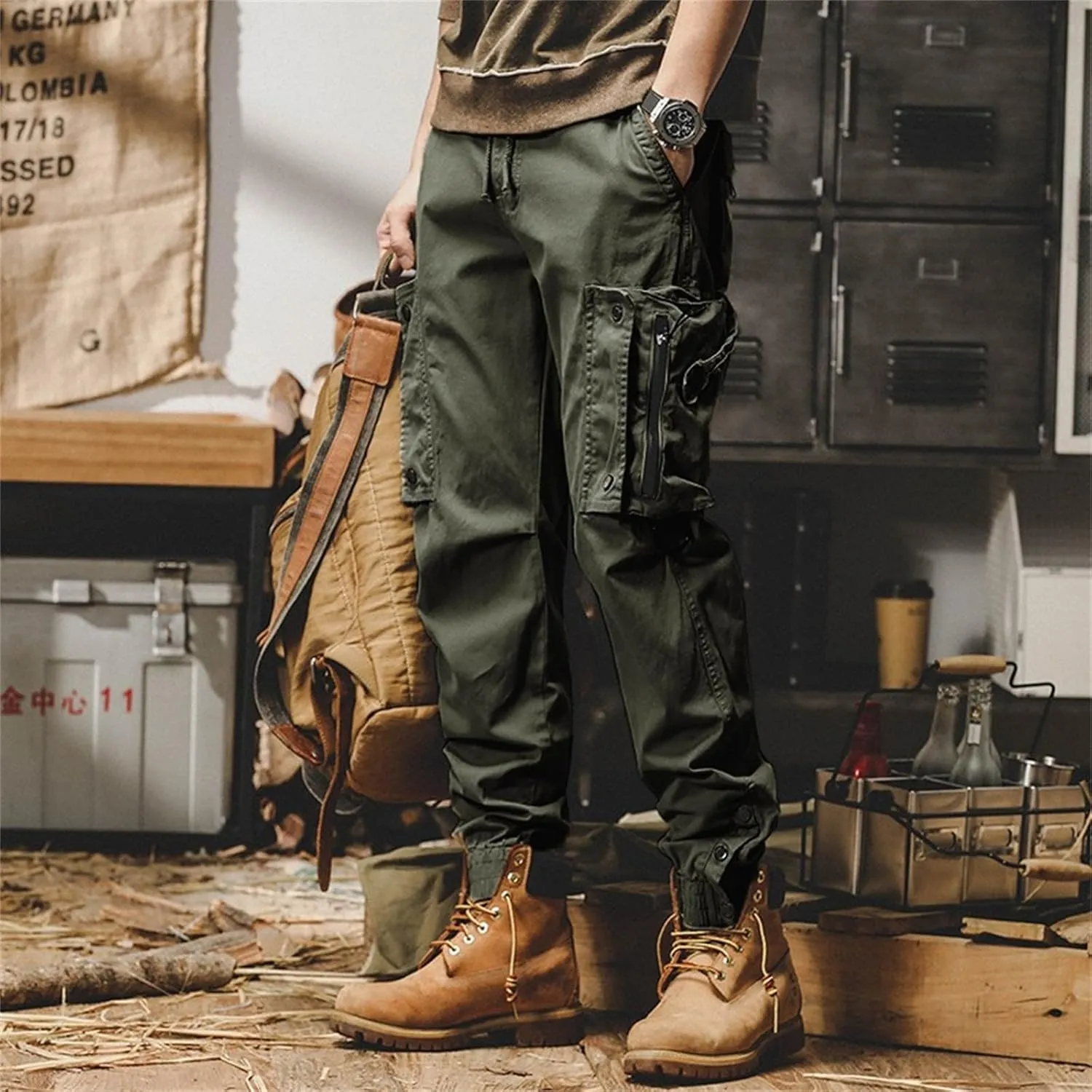 Men's 2025 Work Pants Straight Outdoor Tactical Casual Pants Drawstring Trousers