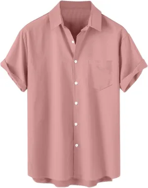 Men's Button Down Short Sleeve Shirts Casual Summer Beach Wedding Hawaiian Shirts with Pocket Vacation Tee Loose Fit