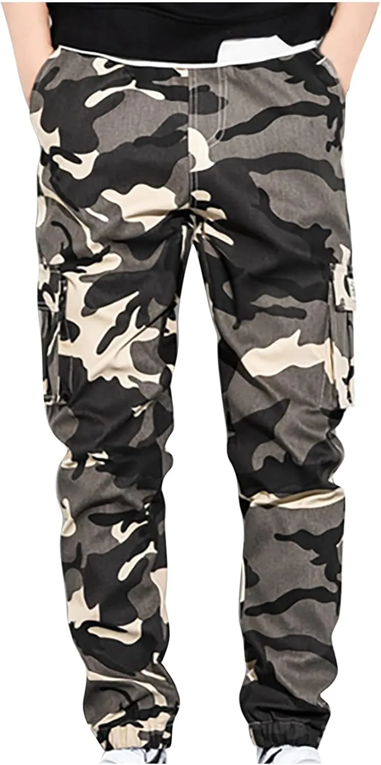 Mens Camo Cargo Pant Casual Outdoor Camo Military Jogger Sweatpant Plus Size Multi Pockets Hiking Loose Tactical Pant