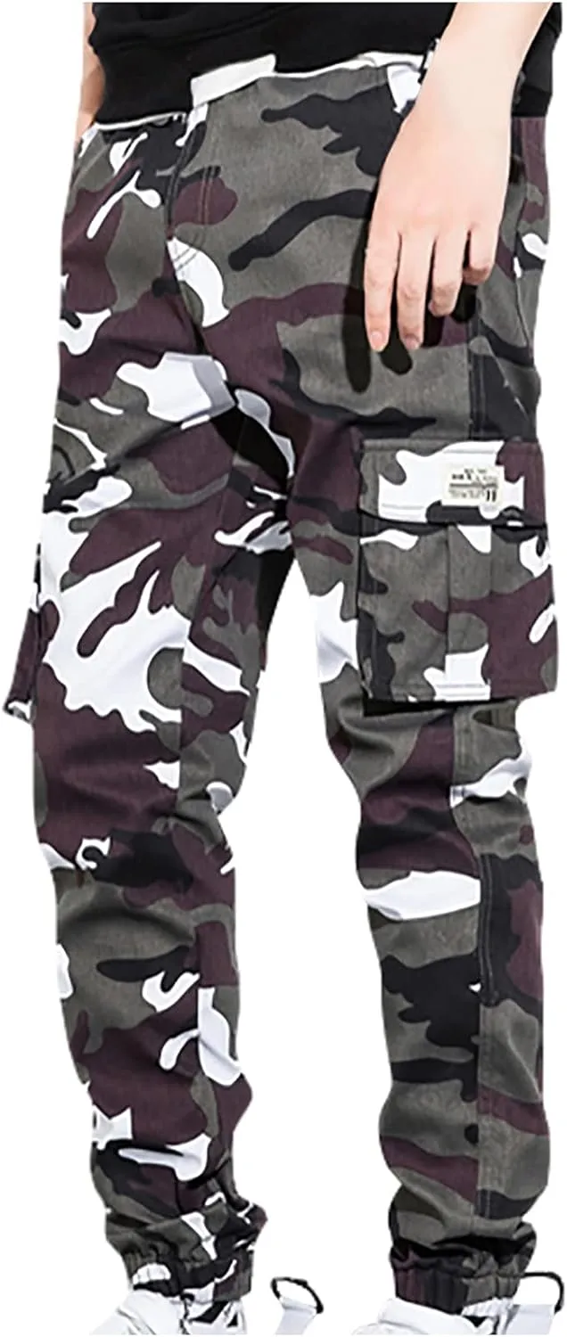 Mens Camo Cargo Pant Casual Outdoor Camo Military Jogger Sweatpant Plus Size Multi Pockets Hiking Loose Tactical Pant