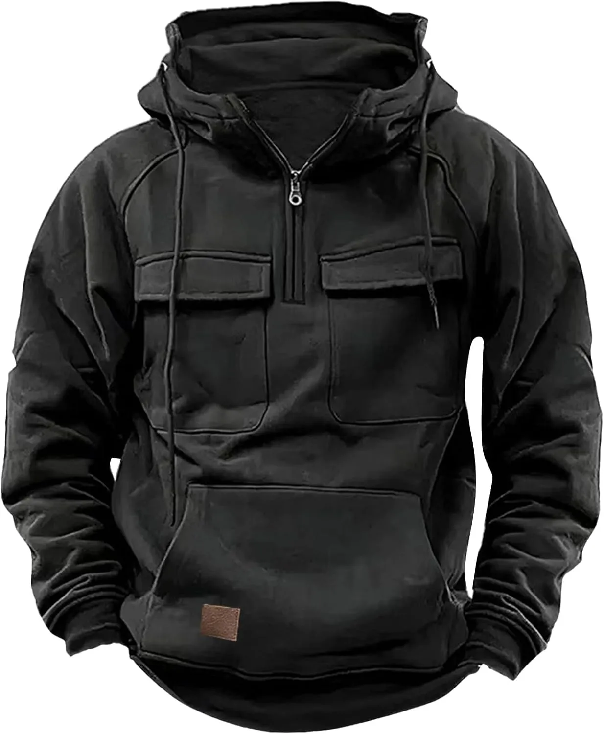 Men's Camo Hoodie Long Sleeve Quarter Zip Pullover Tactical Jacket Sweatshirt with Pocket