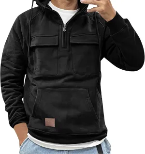 Men's Camo Hoodie Long Sleeve Quarter Zip Pullover Tactical Jacket Sweatshirt with Pocket