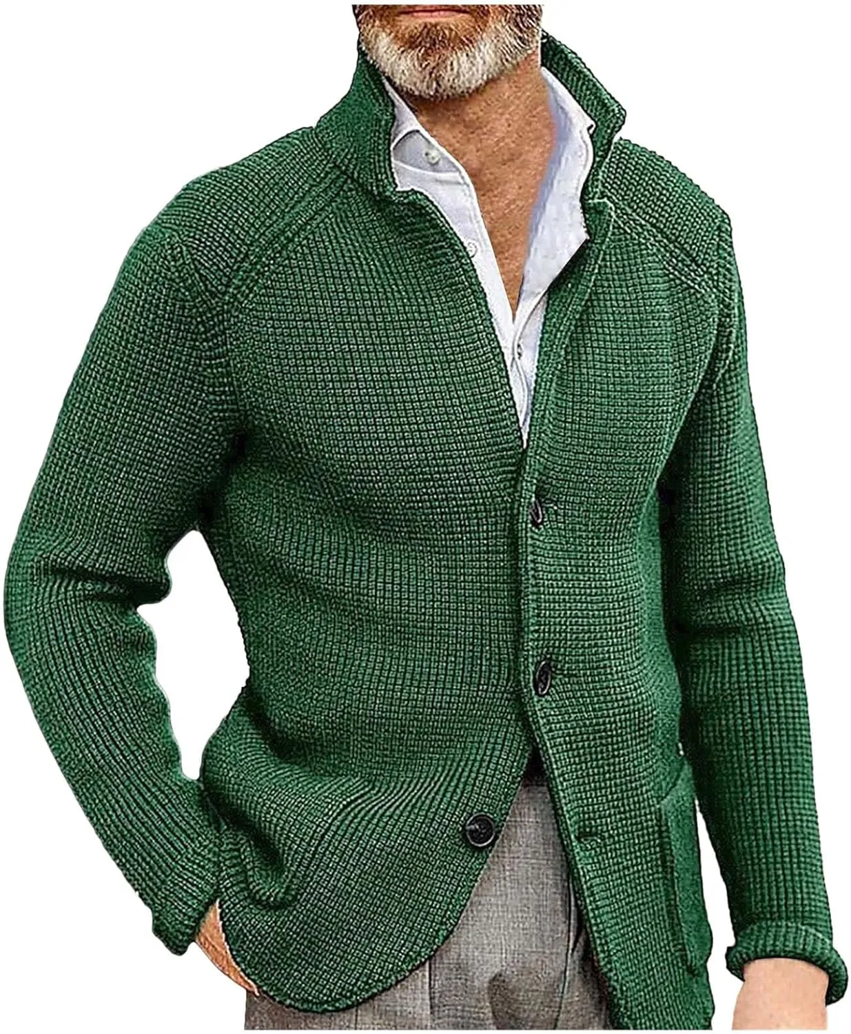 Mens Cardigan Sweater Mens Patchwork Wool Blended Shawl Collar Cardigan Sweater Button Down with Pockets