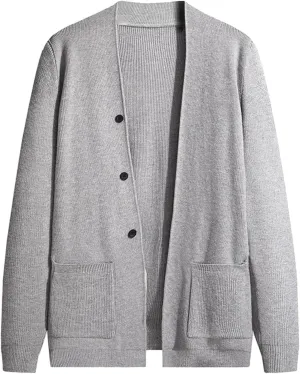 Mens Cardigan Sweaters with Buttons Mens Solid Long Sleeve V Neck Cardigan Button Down Sweaters Coat with Front Pocket