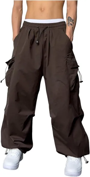 Men's Cargo Pants Baggy Parachute Pants Stylish Casual Loose Fit Y2K Streetwear Drawstring Elastic Waist Long Trousers