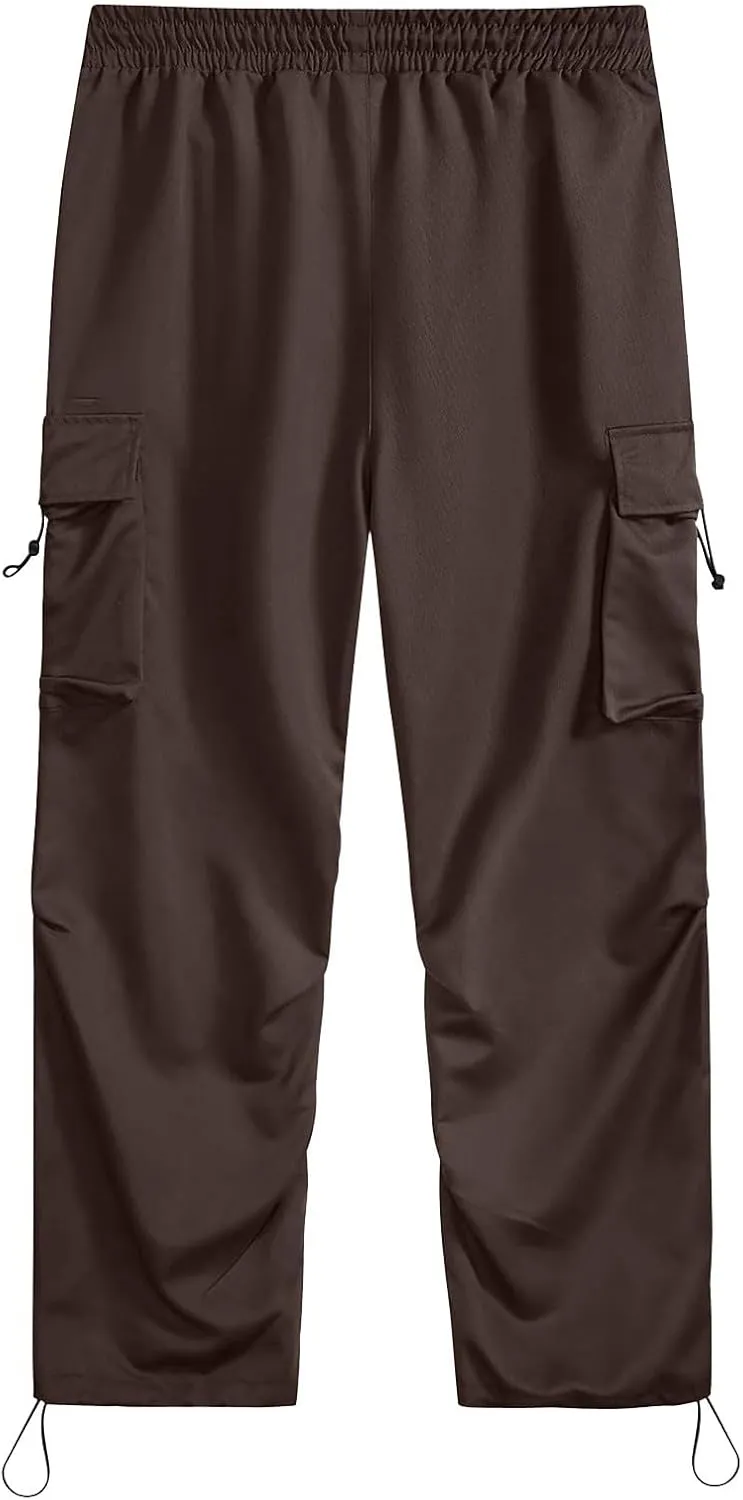 Men's Cargo Pants Baggy Parachute Pants Stylish Casual Loose Fit Y2K Streetwear Drawstring Elastic Waist Long Trousers