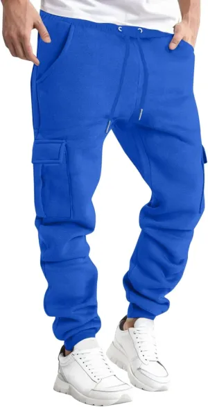 Men's Cargo Pants Fleece Sweatpants Joggers Hiking Pants Drawstrings Elastic Waist with Pockets for Outdoor Workout Casual