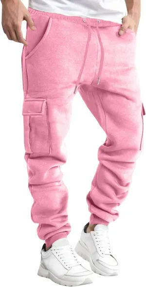 Men's Cargo Pants Fleece Sweatpants Joggers Hiking Pants Drawstrings Elastic Waist with Pockets for Outdoor Workout Casual