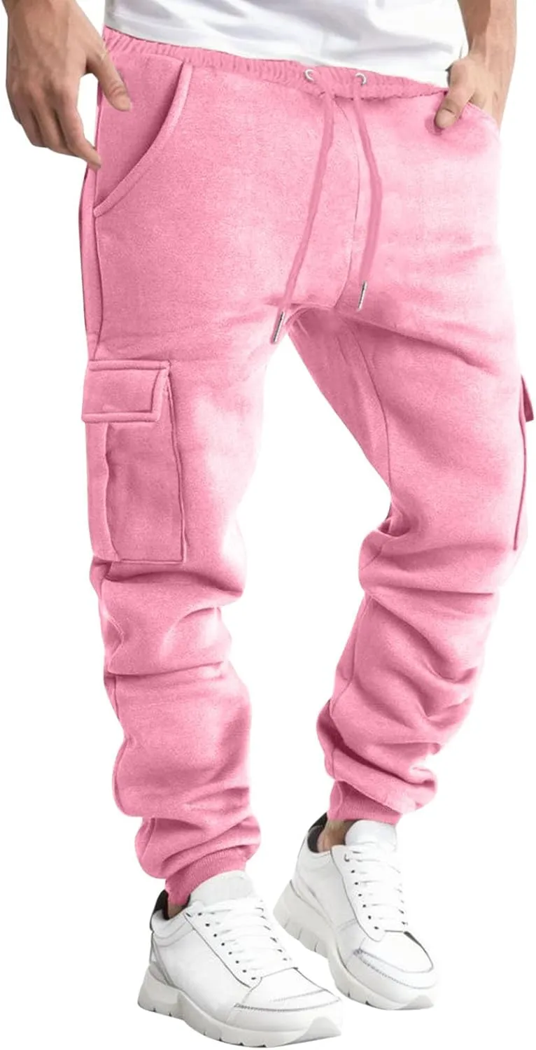 Men's Cargo Pants Fleece Sweatpants Joggers Hiking Pants Drawstrings Elastic Waist with Pockets for Outdoor Workout Casual