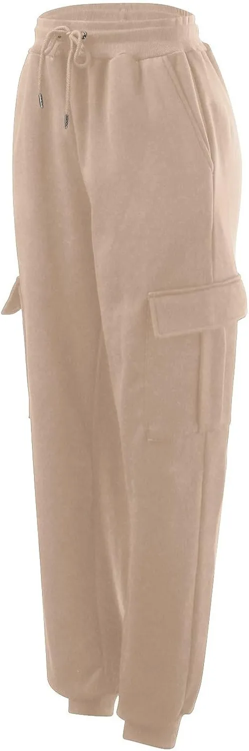 Men's Cargo Pants Fleece Sweatpants Joggers Hiking Pants Drawstrings Elastic Waist with Pockets for Outdoor Workout Casual