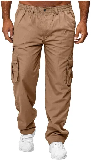 Mens Cargo Trousers,Elastic Waistband Straight Leg Pants Casual Midweight Slacks Basic Low Rise Bottoms for Men