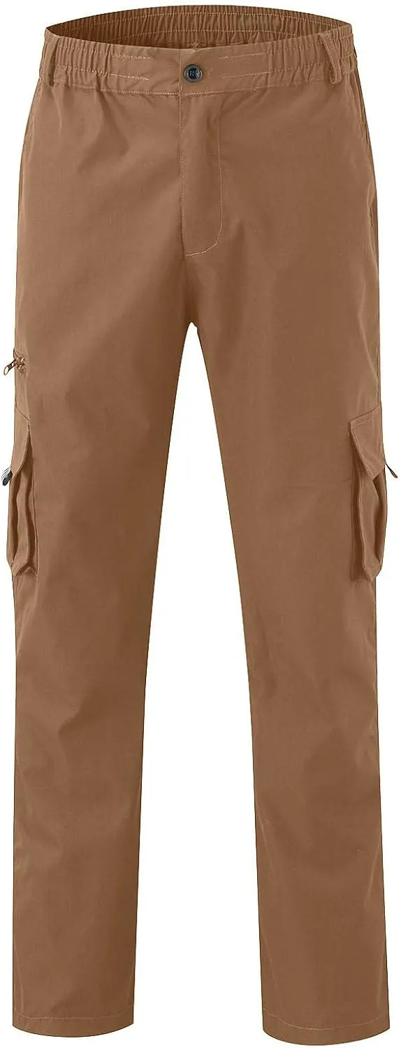 Mens Cargo Trousers,Elastic Waistband Straight Leg Pants Casual Midweight Slacks Basic Low Rise Bottoms for Men