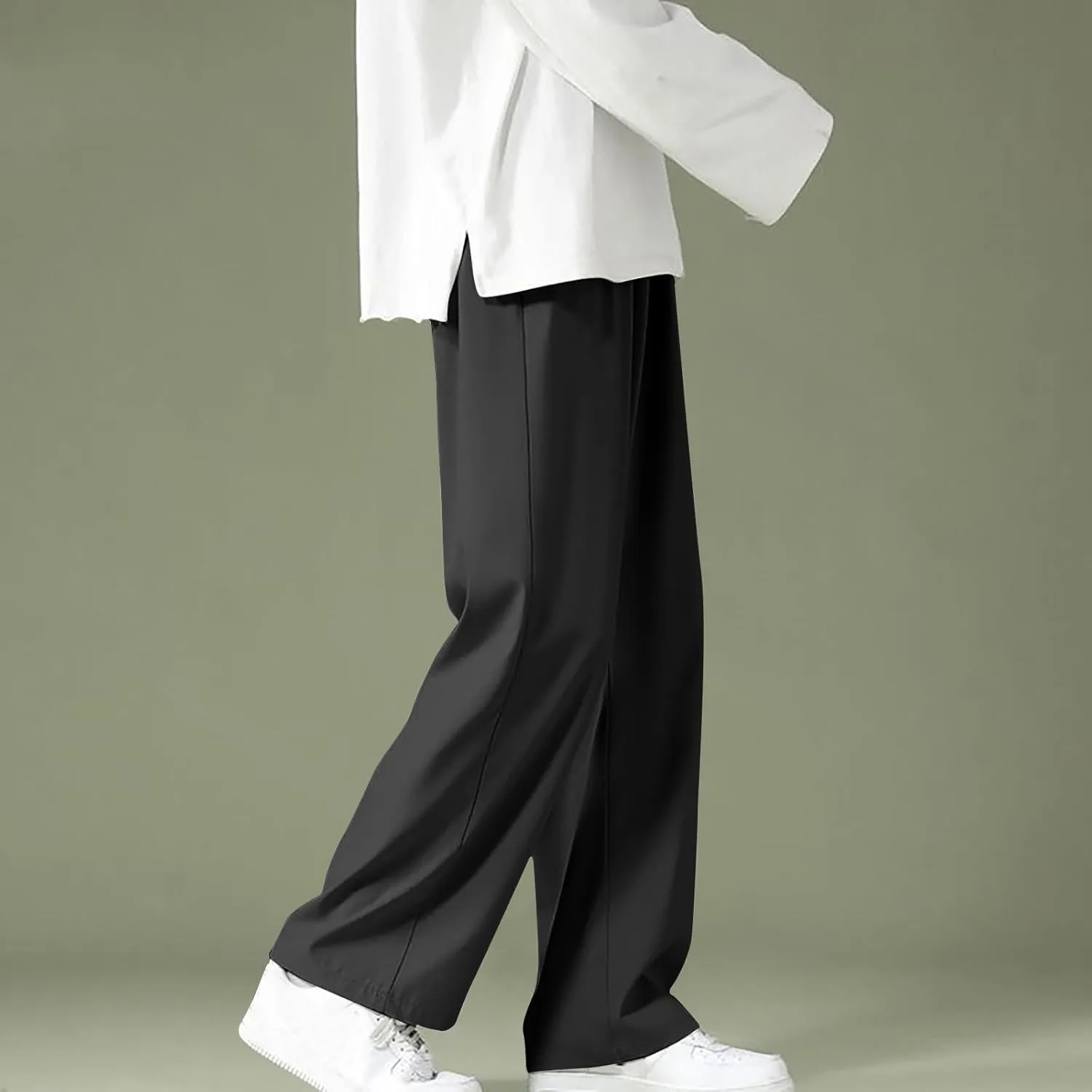 Mens Casual Baggy Pant Plus Size Classic Color Soft Elastic Waist Workout Sweatpant Relaxed Fit Straight Leg Trouser