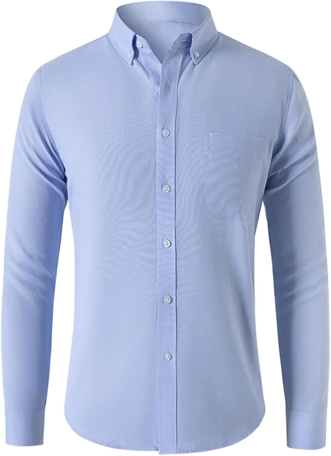 Mens Casual Button Down Cardigan Shirt Solid Color Oxford Fabric Long Sleeve Shirts Slim Fit Lapel Top with Pocket