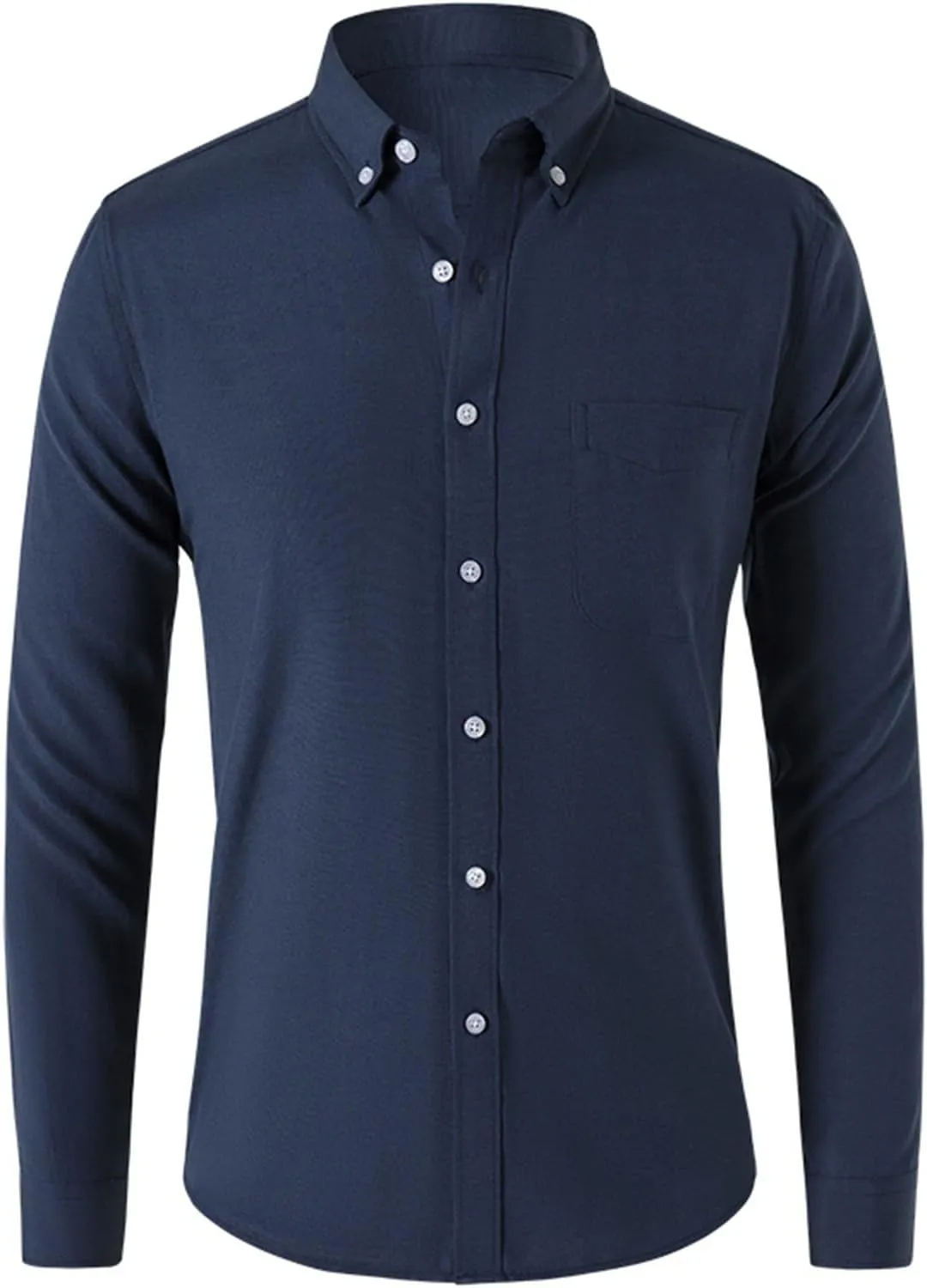 Mens Casual Button Down Cardigan Shirt Solid Color Oxford Fabric Long Sleeve Shirts Slim Fit Lapel Top with Pocket
