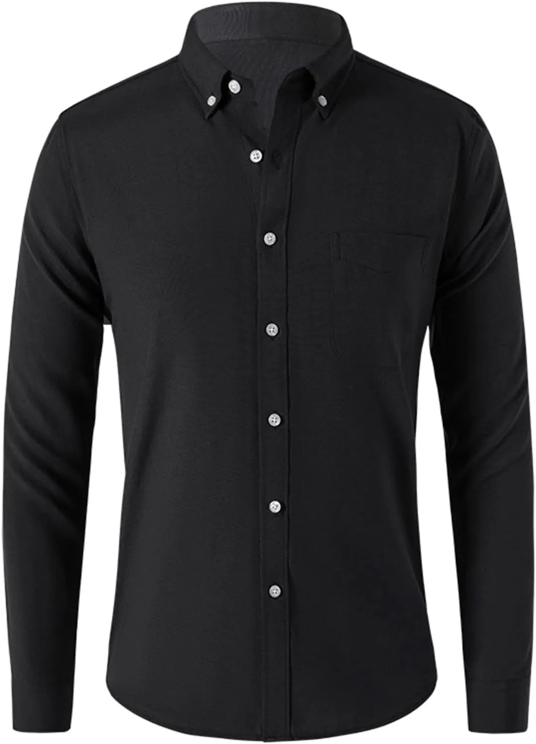 Mens Casual Button Down Cardigan Shirt Solid Color Oxford Fabric Long Sleeve Shirts Slim Fit Lapel Top with Pocket