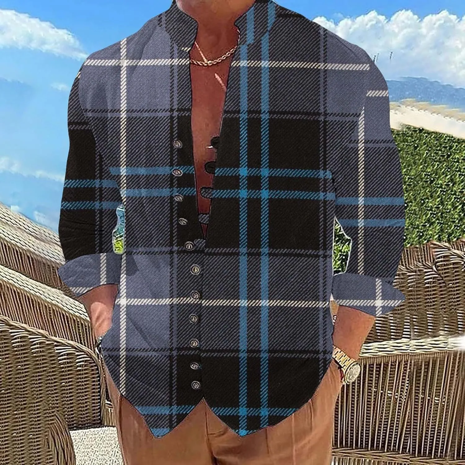 Mens Casual Button Down Shirts Lightweight Flannel Plaid Shirt Jacket Stretch Long Sleeve Checkered Business Shirts