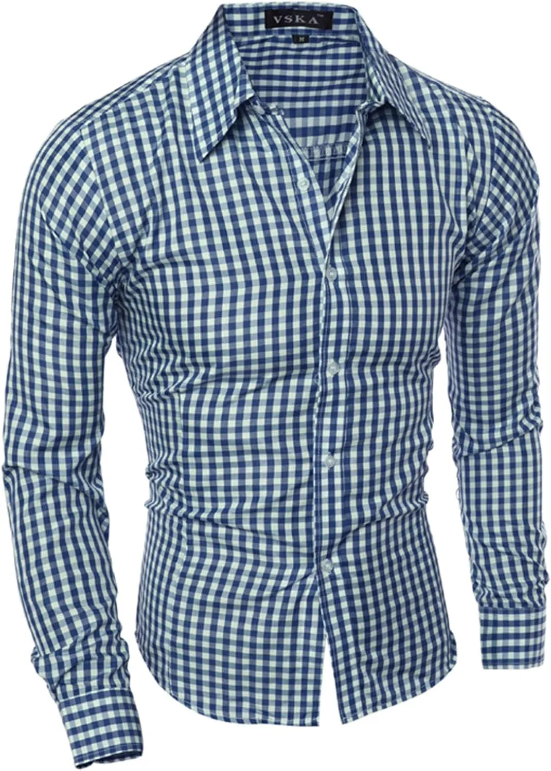 Mens Casual Button Down Western Plaid Snap Work Shirts Poplin Slim Fit Long Sleeves Cowboy Checkered Shirts