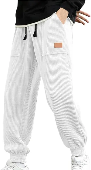Men's Casual Corduroy Sweatpants Loose Fit Drawstring Elastic Waist Jogger Pants Baggy Sport Cargo Pants with Pockets