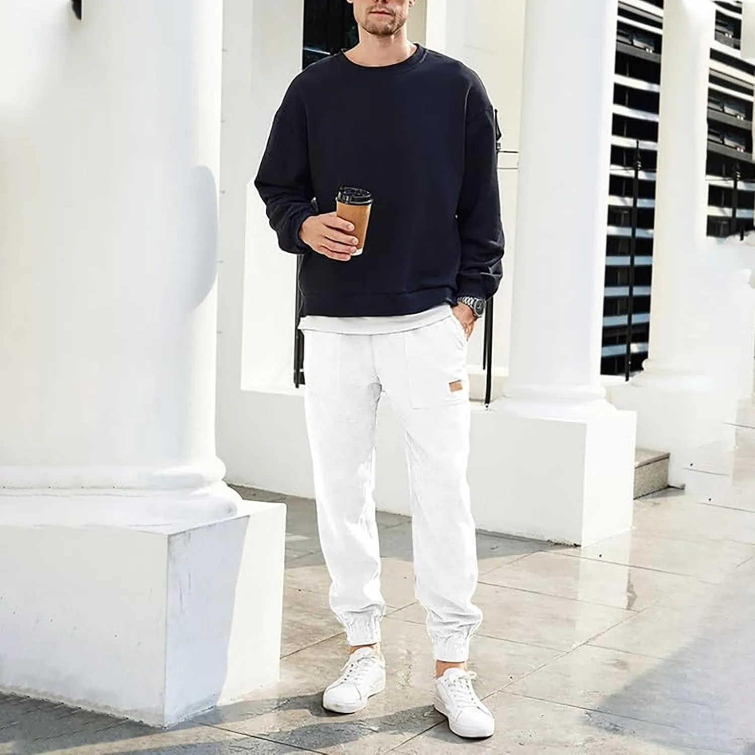 Men's Casual Corduroy Sweatpants Loose Fit Drawstring Elastic Waist Jogger Pants Baggy Sport Cargo Pants with Pockets