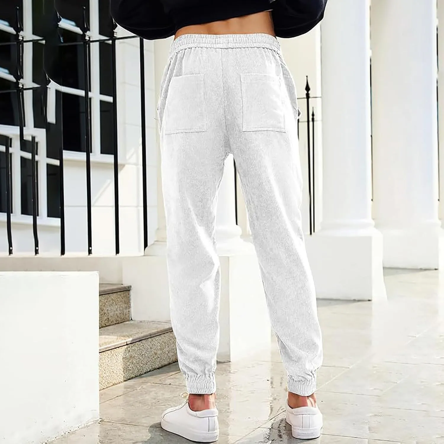 Men's Casual Corduroy Sweatpants Loose Fit Drawstring Elastic Waist Jogger Pants Baggy Sport Cargo Pants with Pockets