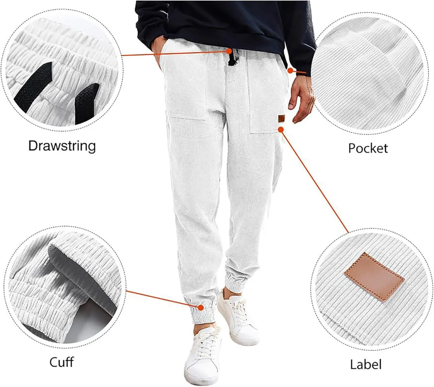 Men's Casual Corduroy Sweatpants Loose Fit Drawstring Elastic Waist Jogger Pants Baggy Sport Cargo Pants with Pockets