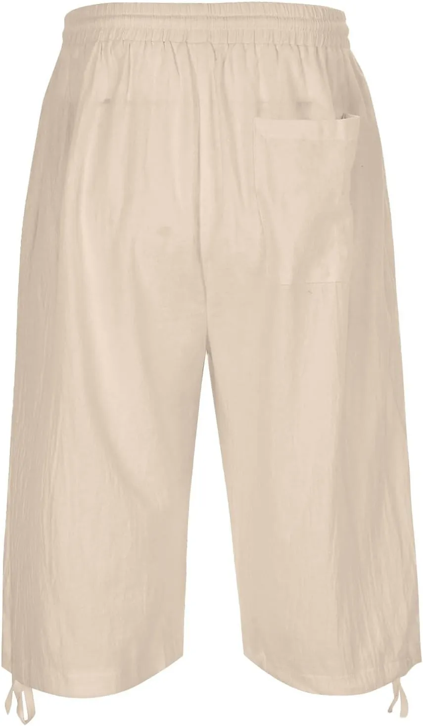 Mens Casual Cotton Linen Pants Elastic Waist Drawstring Straight Sweatpants Summer Beach Pants